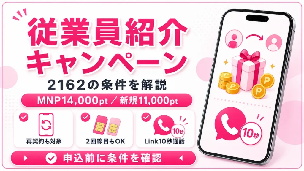 楽天モバイル従業員紹介キャンペーン2162の条件を解説するアイキャッチ