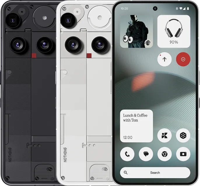 Phone (3)のブラック／ホワイト、背面三眼と正面画面を並べて色と前後デザインを示す製品公式イメージ