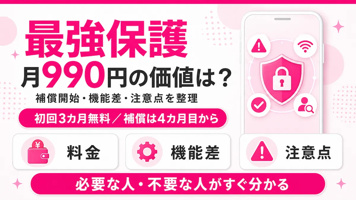 楽天モバイル最強保護の月990円の価値を料金・機能差・注意点で整理した図