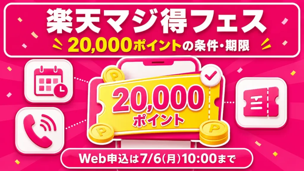 楽天マジ得フェスティバルの20,000ポイント条件と申込期限を整理した楽天モバイルキャンペーン解説のアイキャッチ