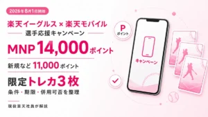 楽天モバイル×楽天イーグルスキャンペーンのポイント特典と限定イーグルストレカ3枚の申込条件