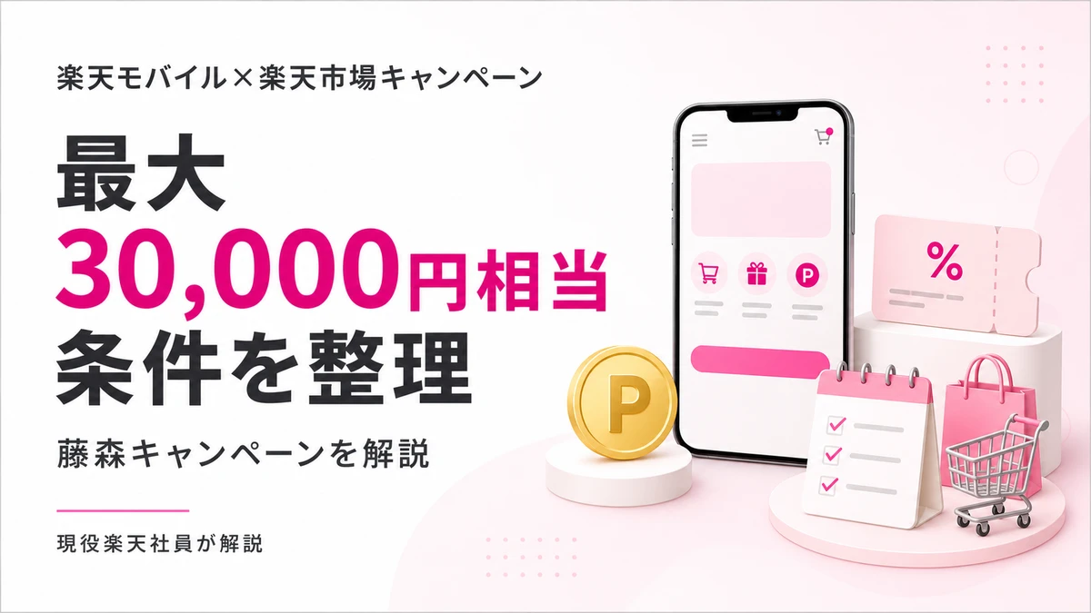 楽天モバイル×楽天市場キャンペーン（藤森キャンペーン）の最大30,000円相当の条件を整理したアイキャッチ