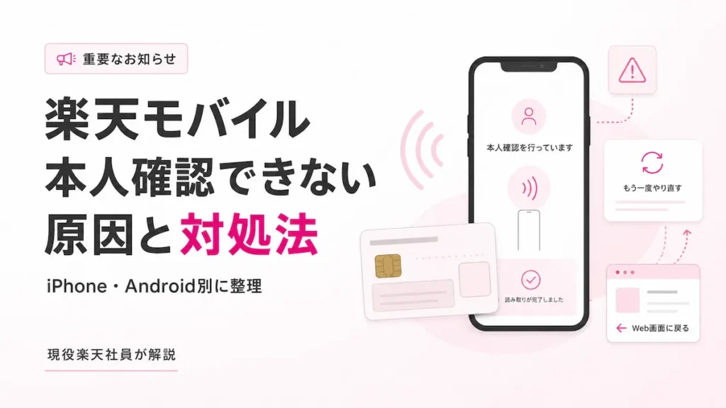 楽天モバイル 本人確認 できない障害とiPhone・Android別の対処方法を認証画面で表したイメージ