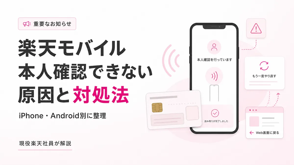 楽天モバイル 本人確認 できない障害とiPhone・Android別の対処方法を認証画面で表したイメージ
